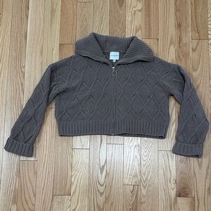 Pink Rose light brown knit zip up Sweater - size med